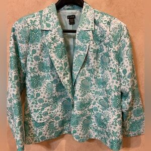 ELCC Women's plus Floral Jacket - teal and White
